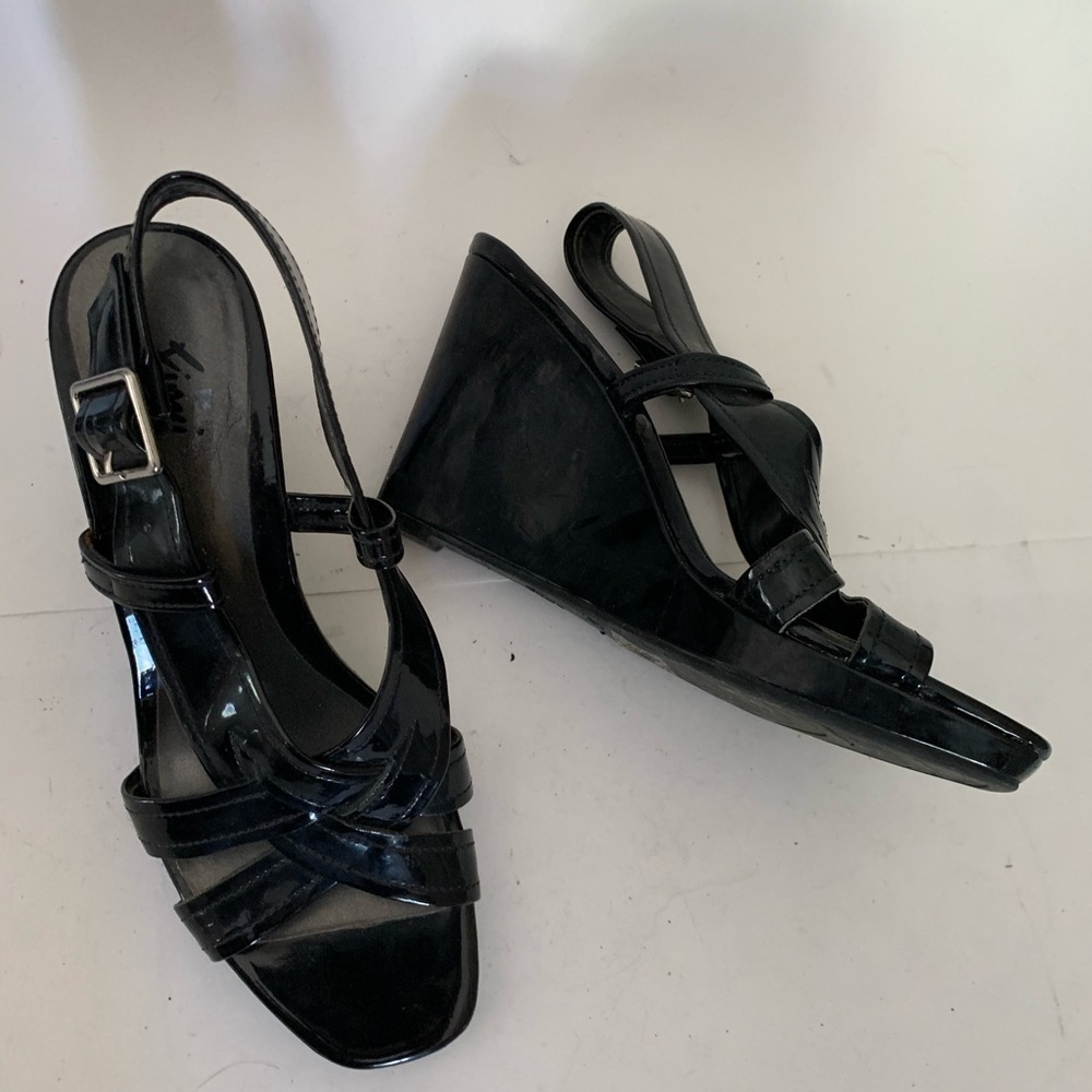 Fioni black strappy wedge shoes heels